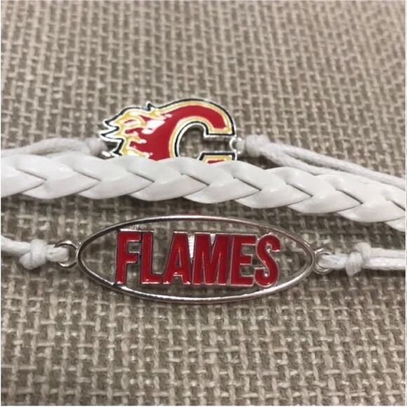 NHL Calgary Flames White Braided Bracelet - Picture 3 of 7